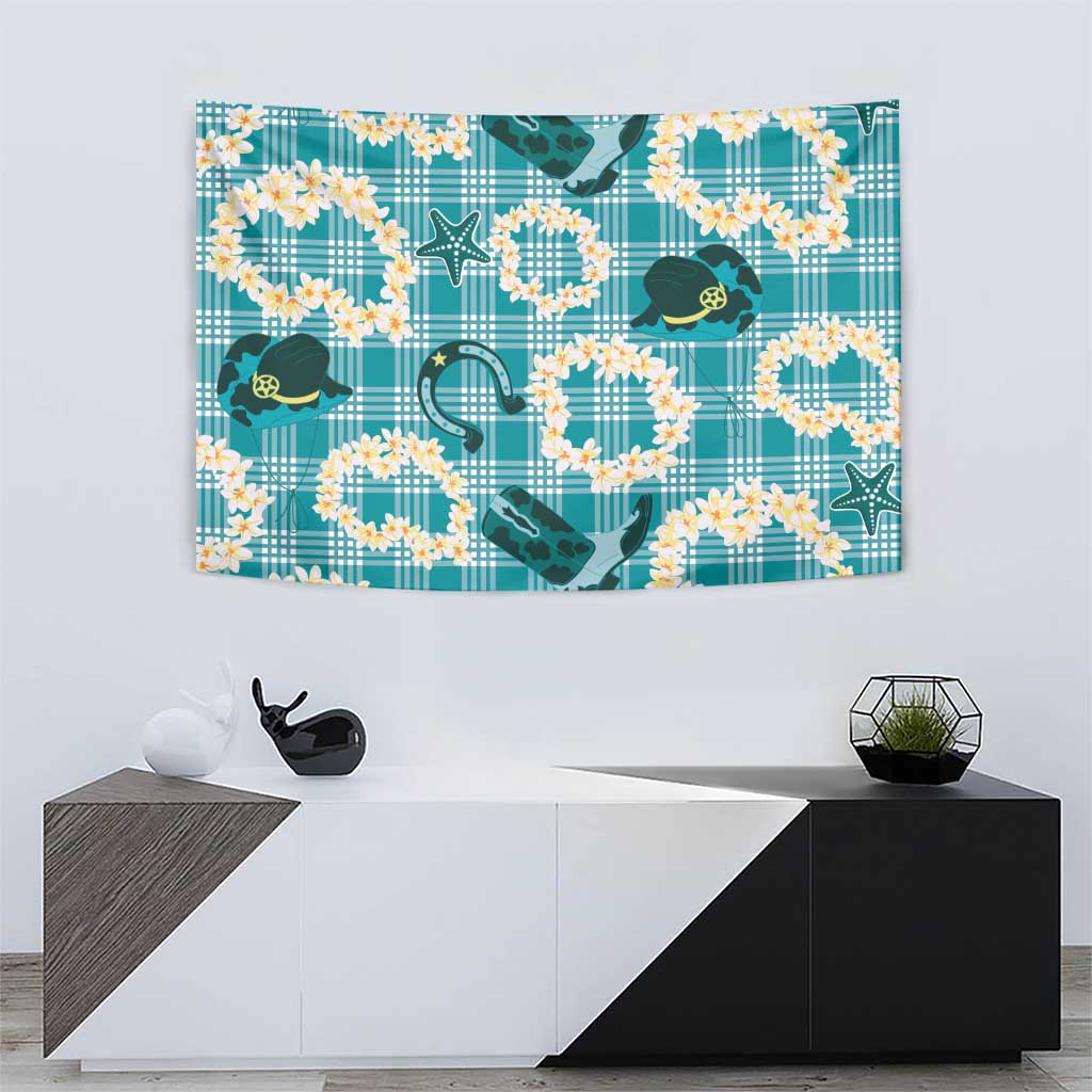 Aloha Hawaii Paniolo Teal Palaka Tapestry Coastal Rodeo LT7 - Polynesian Pride