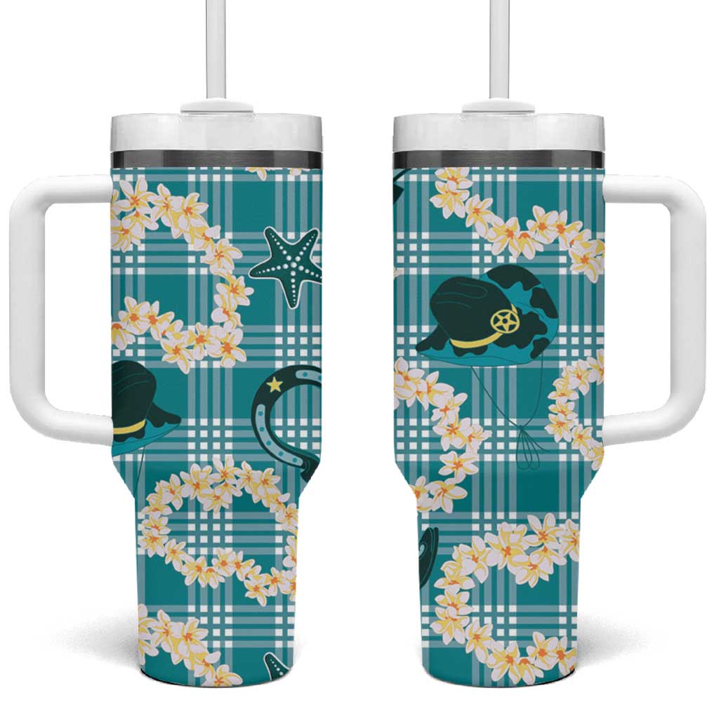 Aloha Hawaii Paniolo Teal Palaka Tumbler With Handle Coastal Rodeo LT7 One Size: 40 oz Teal - Polynesian Pride