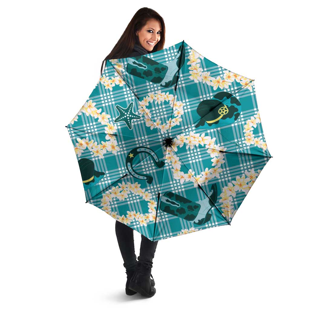 Aloha Hawaii Paniolo Teal Palaka Umbrella Coastal Rodeo LT7 - Polynesian Pride