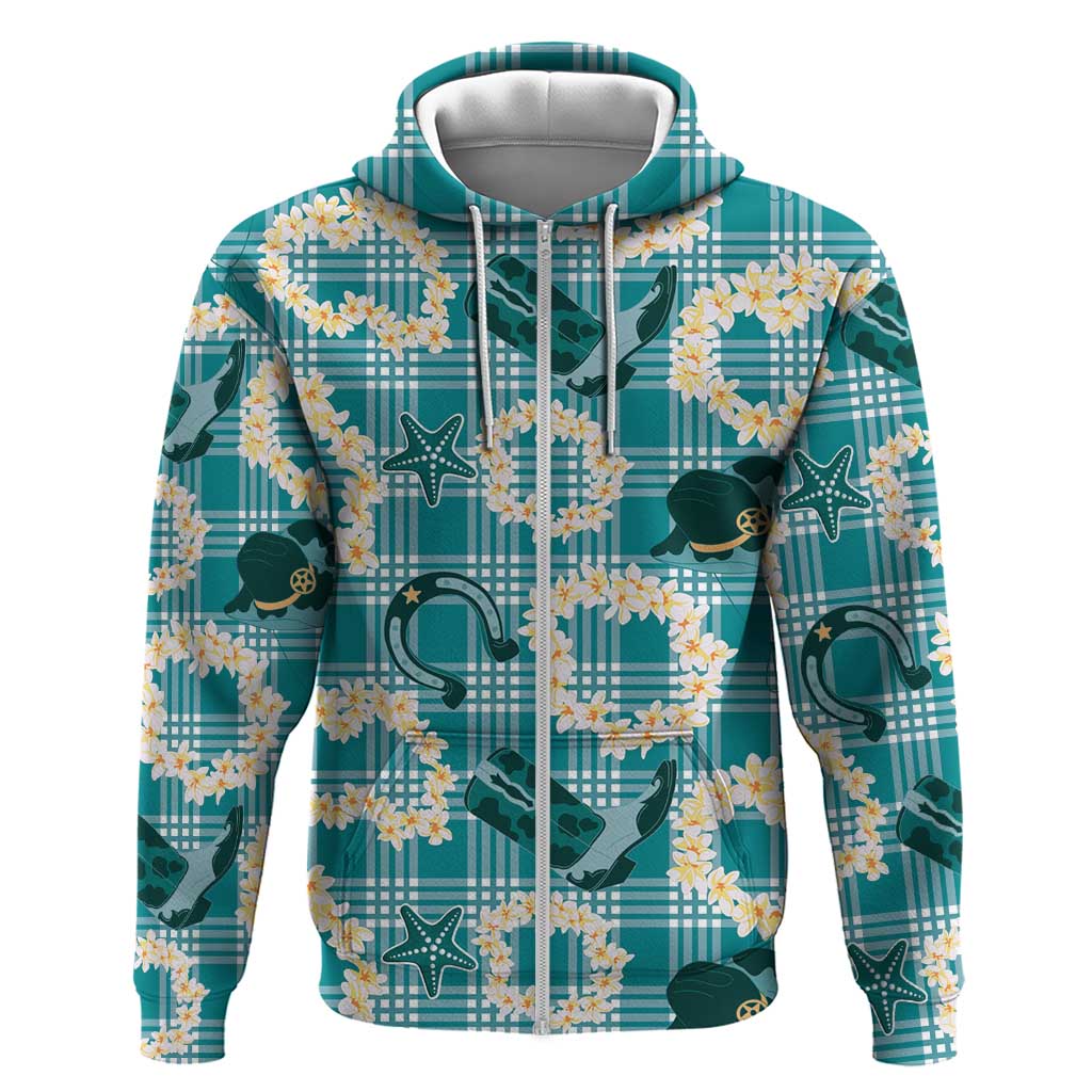 Aloha Hawaii Paniolo Teal Palaka Zip Hoodie Coastal Rodeo LT7 Zip Hoodie Teal - Polynesian Pride
