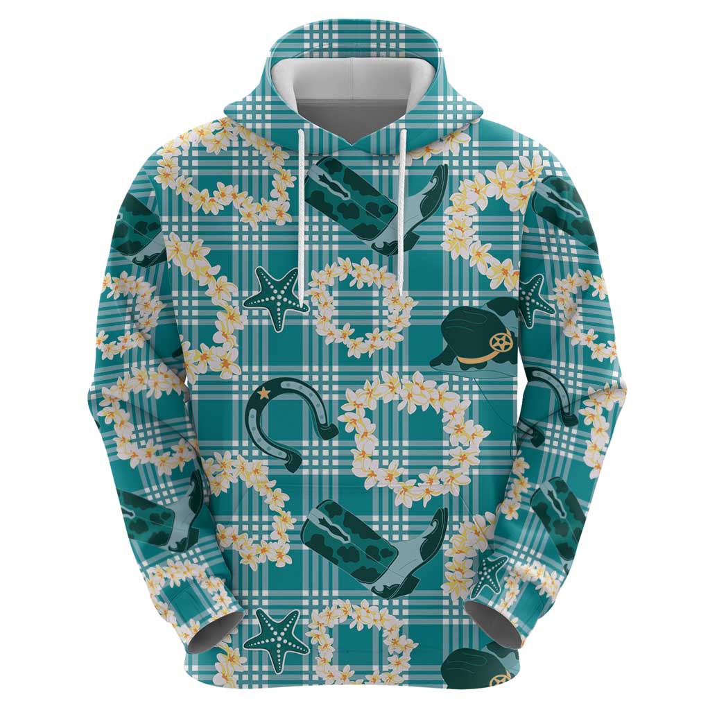 Aloha Hawaii Paniolo Teal Palaka Zip Hoodie Coastal Rodeo LT7 - Polynesian Pride