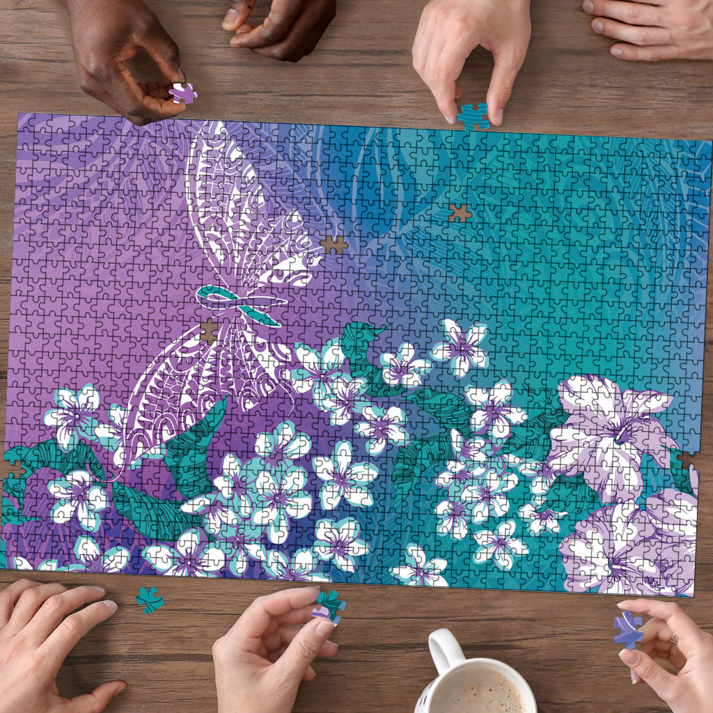Dreamy Butterfly Polynesian Purple Teal Tribal Art Puzzle Floral Vibes LT7 - Polynesian Pride
