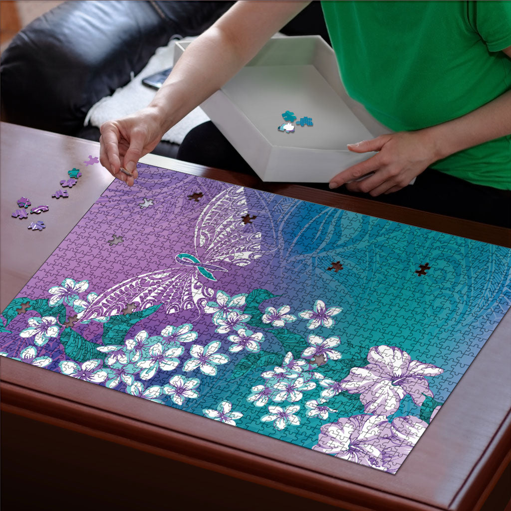 Dreamy Butterfly Polynesian Purple Teal Tribal Art Puzzle Floral Vibes LT7 - Polynesian Pride