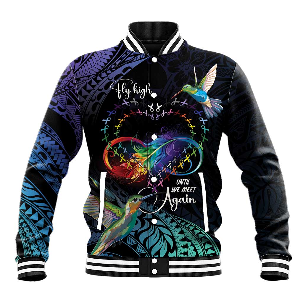 Polynesian Cancers Awareness Baseball Jacket Hummingbird - Fly High Until We Meet Again LT7 Unisex Colorful - Polynesian Pride