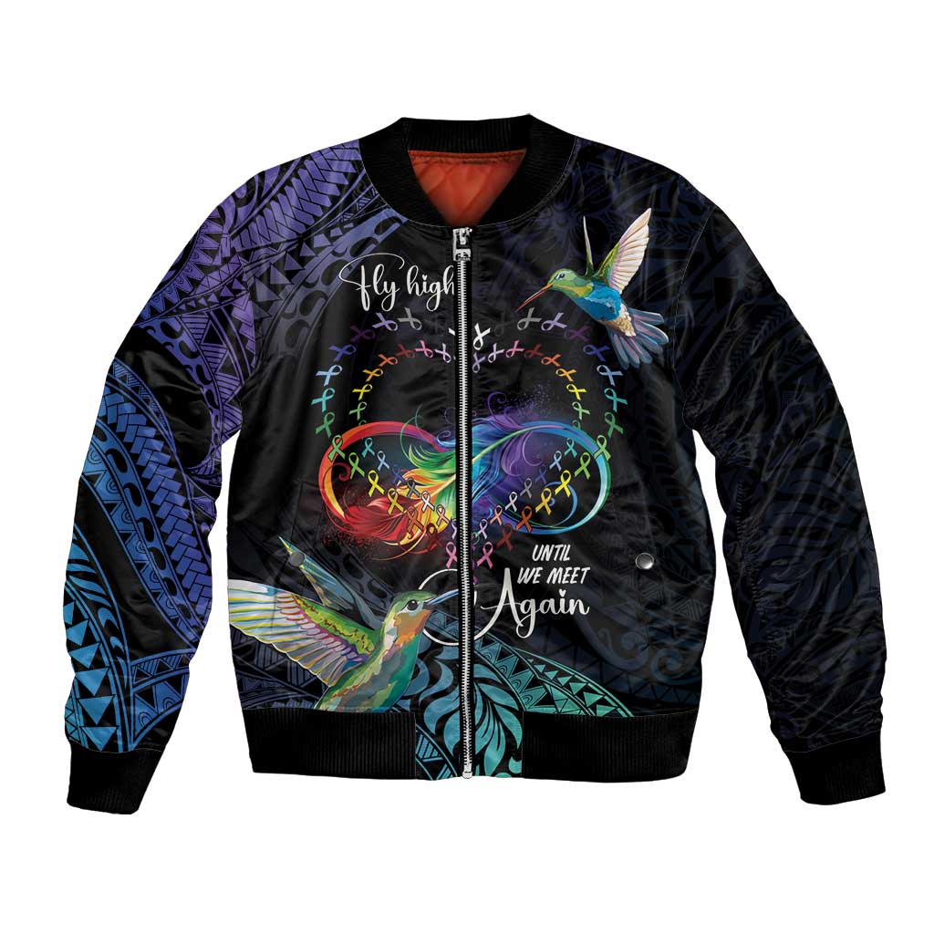 Polynesian Cancers Awareness Bomber Jacket Hummingbird - Fly High Until We Meet Again LT7 Unisex Colorful - Polynesian Pride
