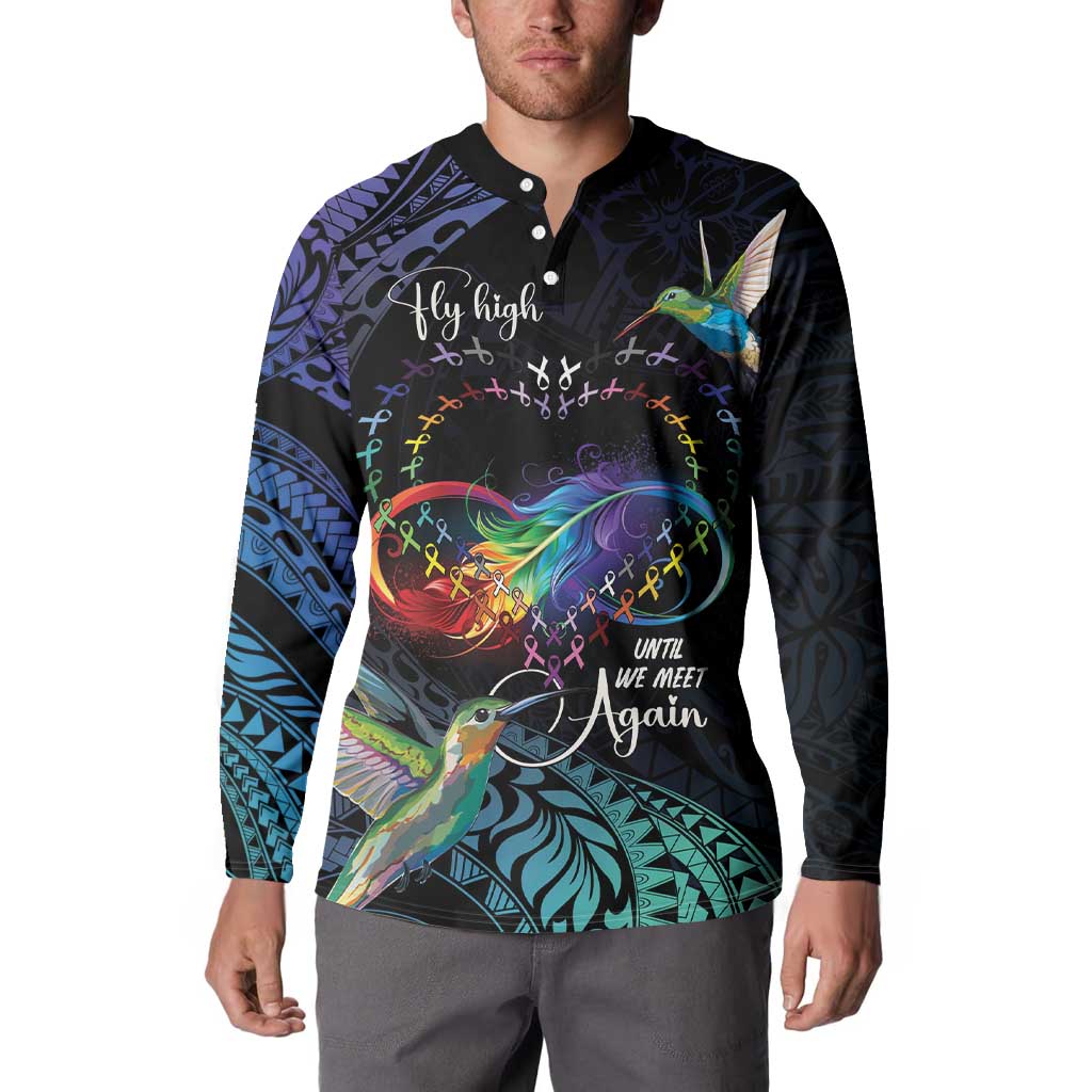 Polynesian Cancers Awareness Button Sweatshirt Hummingbird - Fly High Until We Meet Again LT7 - Polynesian Pride