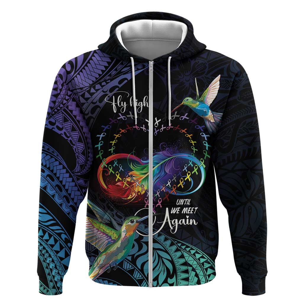 Polynesian Cancers Awareness Hoodie Hummingbird - Fly High Until We Meet Again LT7 Zip Hoodie Colorful - Polynesian Pride