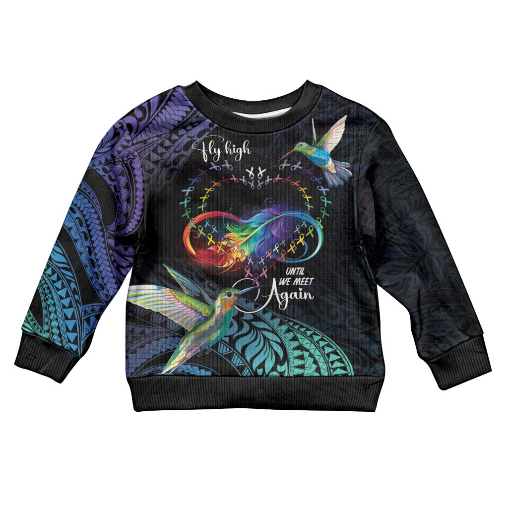 Polynesian Cancers Awareness Kid Ugly Christmas Sweater Hummingbird - Fly High Until We Meet Again LT7 Kid Colorful - Polynesian Pride