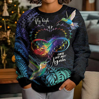 Polynesian Cancers Awareness Kid Ugly Christmas Sweater Hummingbird - Fly High Until We Meet Again LT7 - Polynesian Pride
