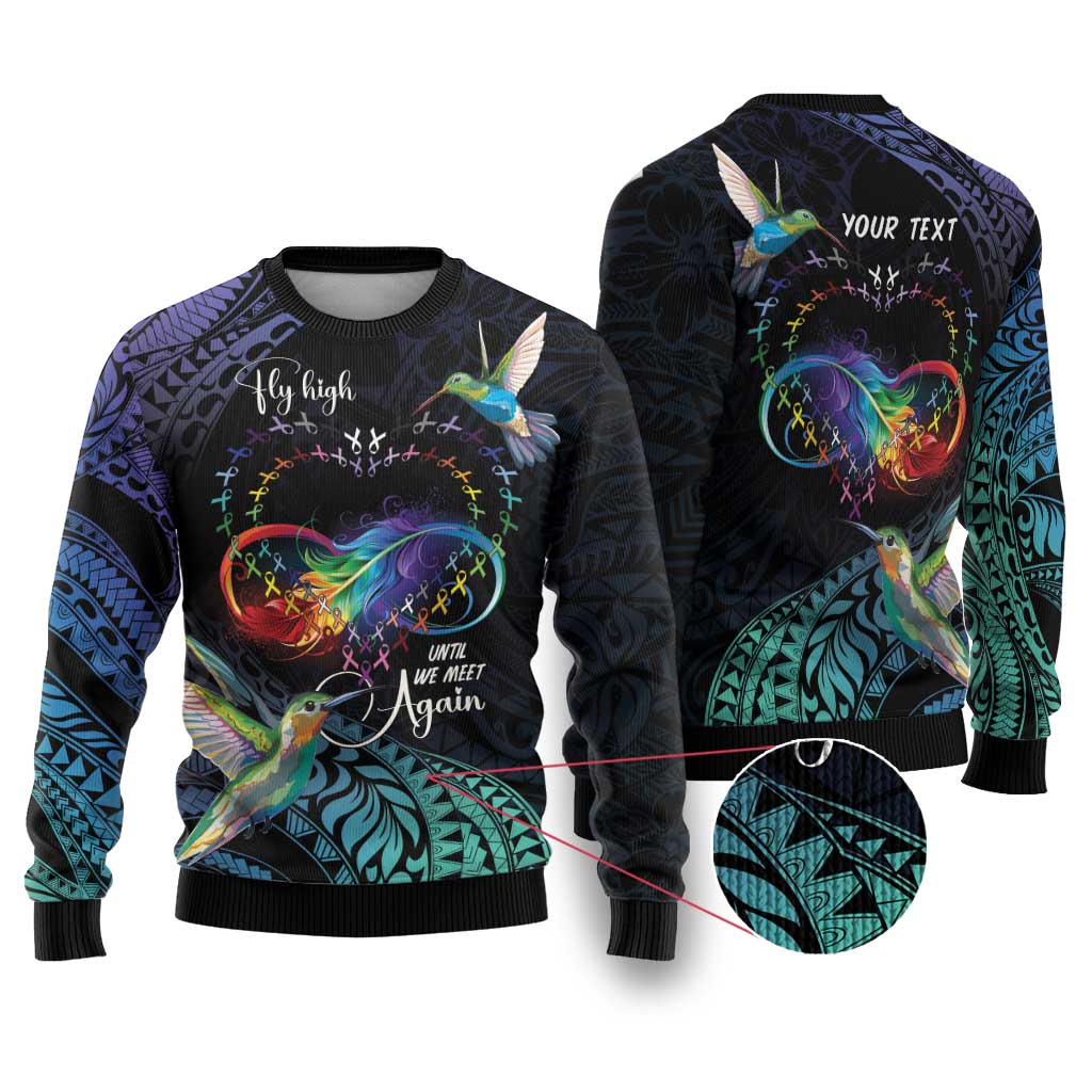 Polynesian Cancers Awareness Ugly Christmas Sweater Hummingbird - Fly High Until We Meet Again LT7 Colorful - Polynesian Pride