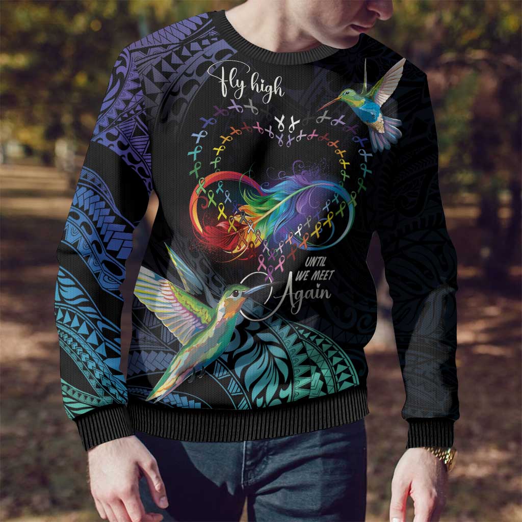 Polynesian Cancers Awareness Ugly Christmas Sweater Hummingbird - Fly High Until We Meet Again LT7 - Polynesian Pride