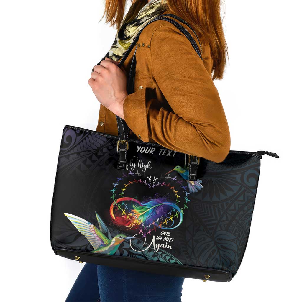 Polynesian Cancers Awareness Leather Tote Bag Hummingbird - Fly High Until We Meet Again LT7 Colorful - Polynesian Pride