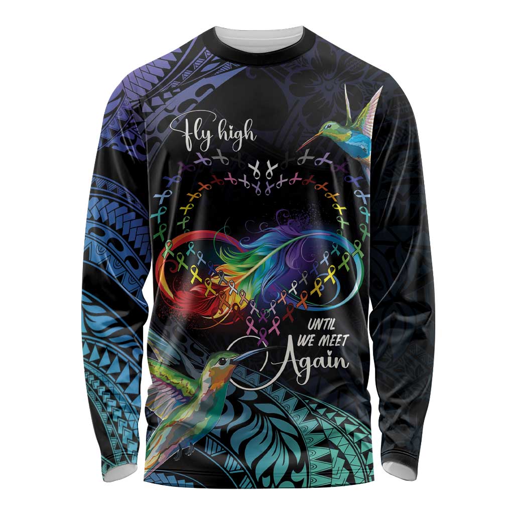 Polynesian Cancers Awareness Long Sleeve Shirt Hummingbird - Fly High Until We Meet Again LT7 Unisex Colorful - Polynesian Pride
