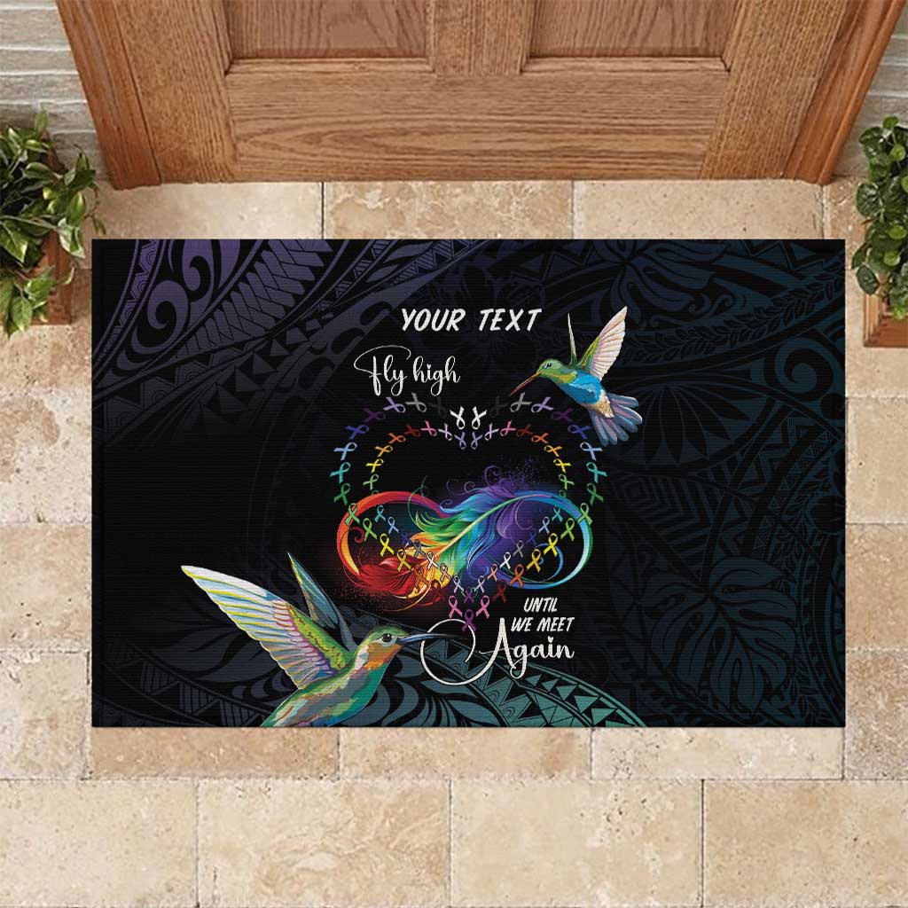 Polynesian Cancers Awareness Rubber Doormat Hummingbird - Fly High Until We Meet Again LT7 Colorful - Polynesian Pride