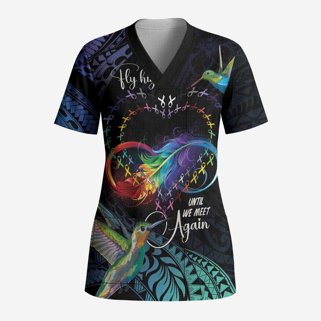 Polynesian Cancers Awareness Scrub Top Hummingbird - Fly High Until We Meet Again LT7 Adult Colorful - Polynesian Pride