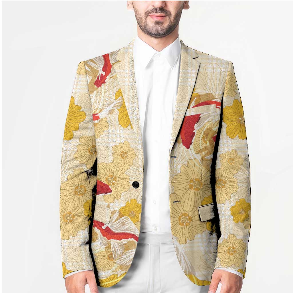 Beige Palaka Hawaii Aloha Blazer Koi Pond Mix Ilima Flowers LT7 - Polynesian Pride