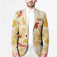 Beige Palaka Hawaii Aloha Blazer Koi Pond Mix Ilima Flowers LT7 - Polynesian Pride