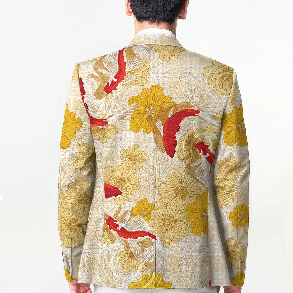 Beige Palaka Hawaii Aloha Blazer Koi Pond Mix Ilima Flowers LT7 - Polynesian Pride