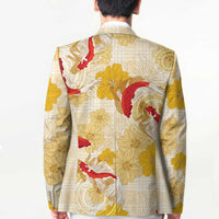 Beige Palaka Hawaii Aloha Blazer Koi Pond Mix Ilima Flowers LT7 - Polynesian Pride