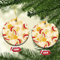Beige Palaka Hawaii Aloha Ceramic Ornament Koi Pond Mix Ilima Flowers LT7 Circle Cream Yellow - Polynesian Pride