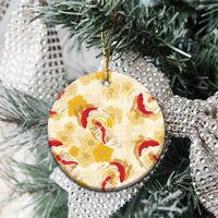 Beige Palaka Hawaii Aloha Ceramic Ornament Koi Pond Mix Ilima Flowers LT7 - Polynesian Pride
