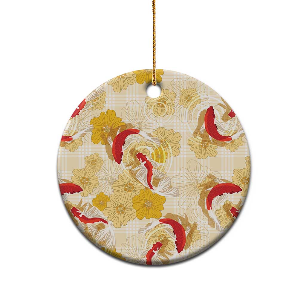 Beige Palaka Hawaii Aloha Ceramic Ornament Koi Pond Mix Ilima Flowers LT7 - Polynesian Pride
