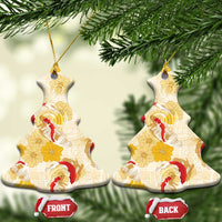 Beige Palaka Hawaii Aloha Ceramic Ornament Koi Pond Mix Ilima Flowers LT7 Christmas Tree Cream Yellow - Polynesian Pride