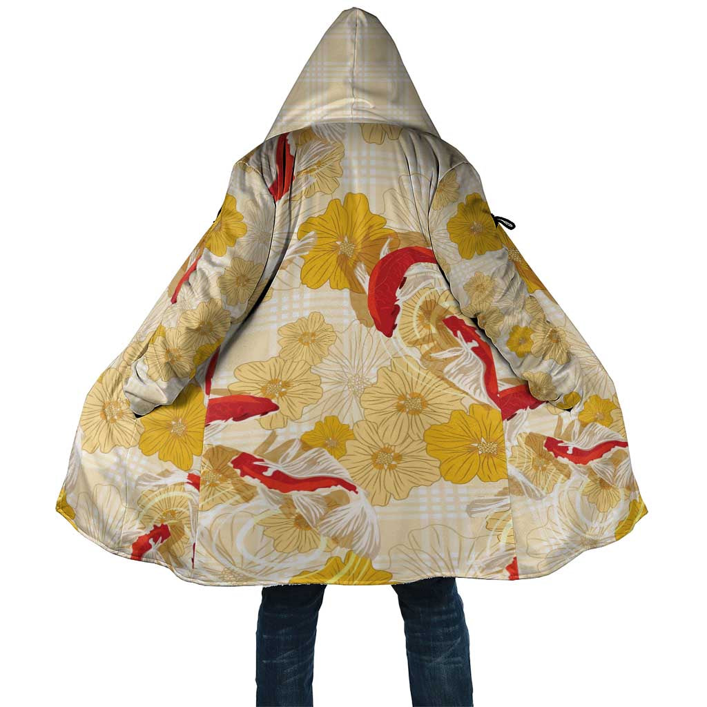 Beige Palaka Hawaii Aloha Cloak Koi Pond Mix Ilima Flowers LT7 Unisex Cream Yellow - Polynesian Pride