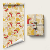 Beige Palaka Hawaii Aloha Wrapping Paper Koi Pond Mix Ilima Flowers LT7 58" × 23" Cream Yellow - Polynesian Pride