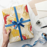 Beige Palaka Hawaii Aloha Wrapping Paper Koi Pond Mix Ilima Flowers LT7 - Polynesian Pride