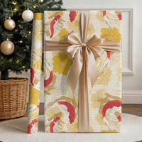 Beige Palaka Hawaii Aloha Wrapping Paper Koi Pond Mix Ilima Flowers LT7 - Polynesian Pride