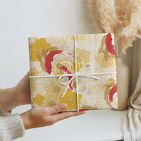 Beige Palaka Hawaii Aloha Wrapping Paper Koi Pond Mix Ilima Flowers LT7 - Polynesian Pride