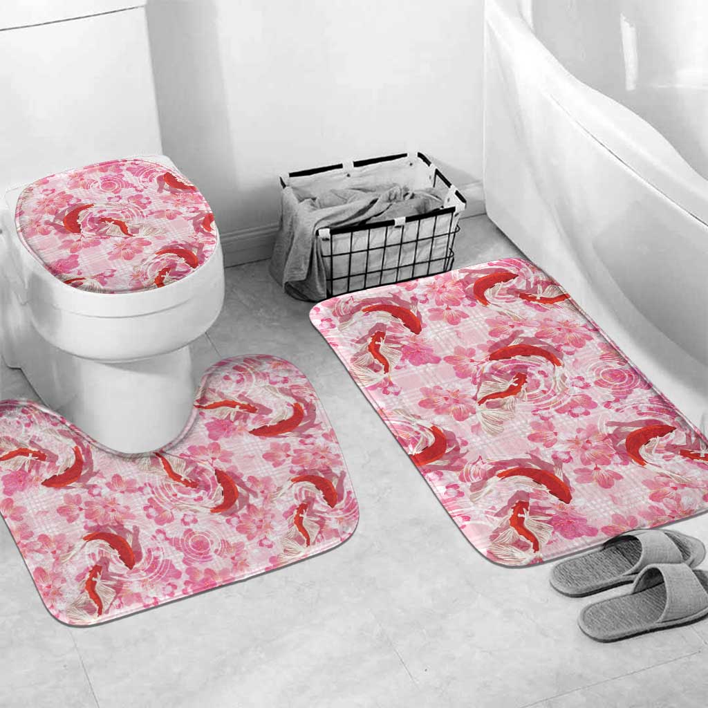 Pink Palaka Hawaii Aloha Bathroom Set Koi Pond Mix Sakura LT7 Mat Set Only (3 pcs) One Size Pink - Polynesian Pride