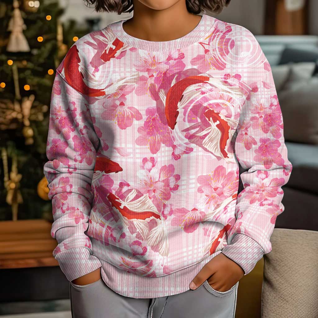 Pink Palaka Hawaii Aloha Kid Ugly Christmas Sweater Koi Pond Mix Sakura LT7 - Polynesian Pride