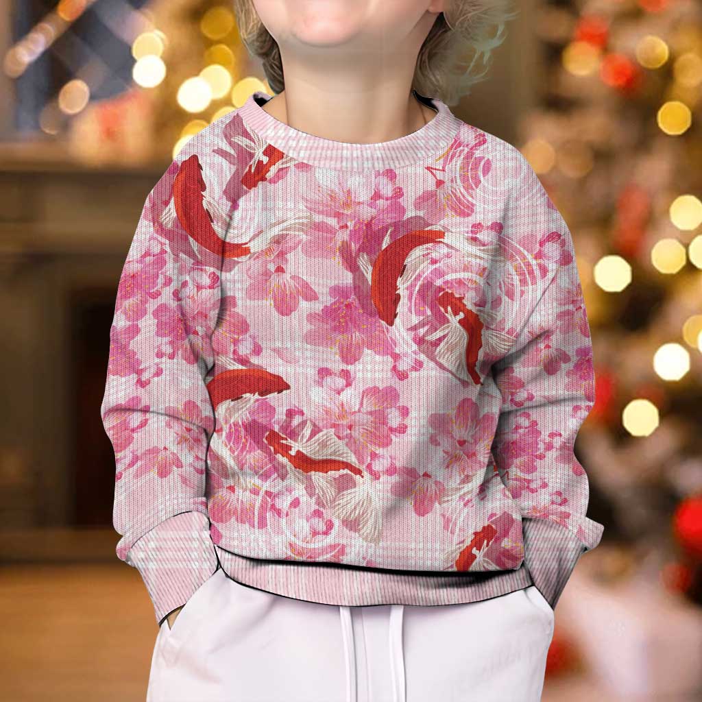 Pink Palaka Hawaii Aloha Kid Ugly Christmas Sweater Koi Pond Mix Sakura LT7 - Polynesian Pride