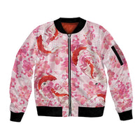 Pink Palaka Hawaii Aloha Sleeve Zip Bomber Jacket Koi Pond Mix Sakura LT7 Unisex Pink - Polynesian Pride