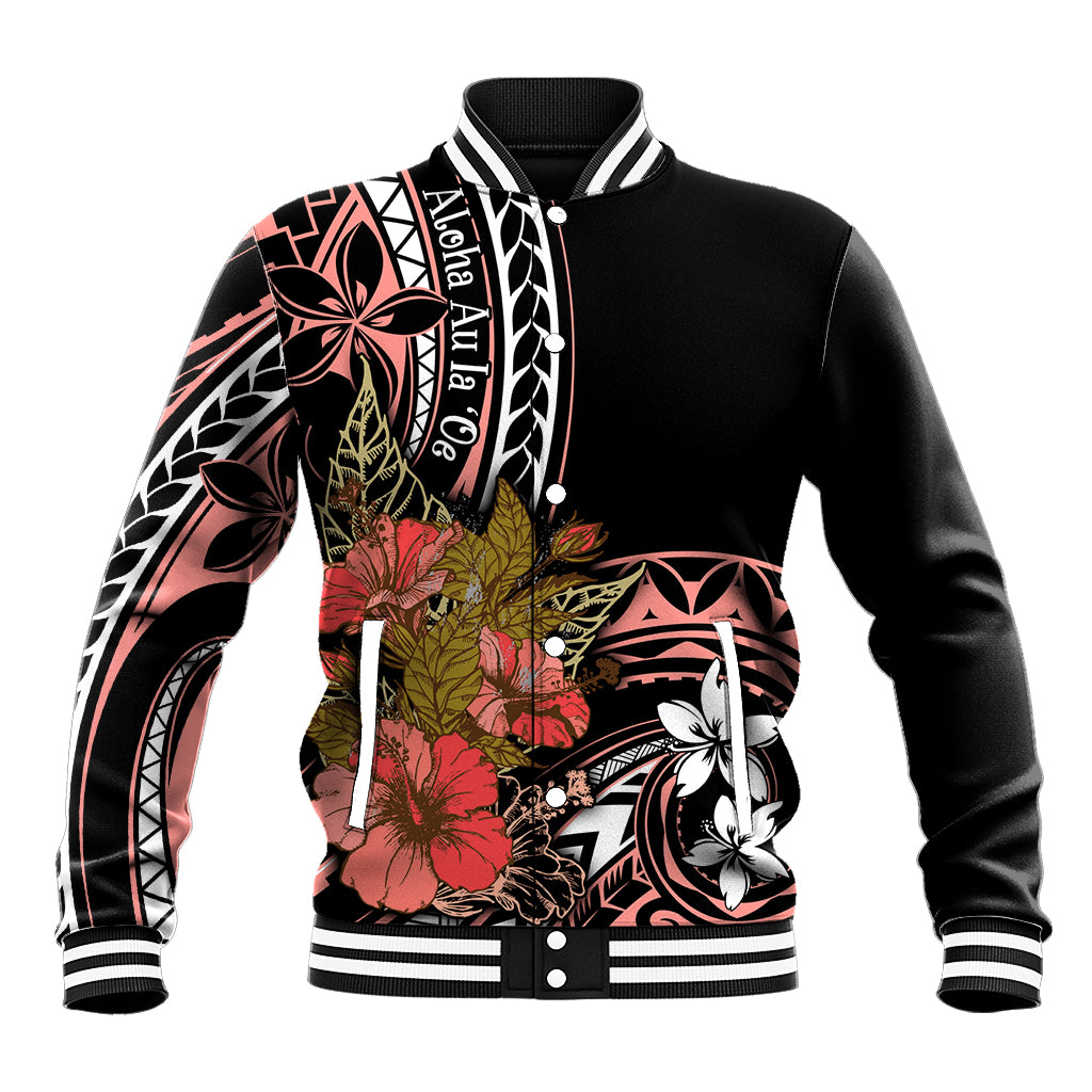 Hawaii Valentine Baseball Jacket Plumeria Aloha Wau Ia Oe LT7 Unisex Pink - Polynesian Pride