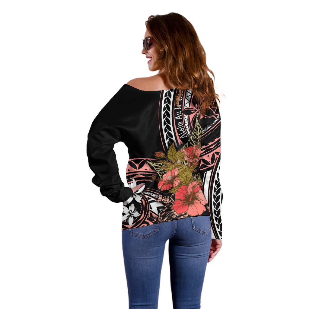Hawaii Valentine Off Shoulder Sweater Plumeria Aloha Wau Ia Oe LT7 - Polynesian Pride