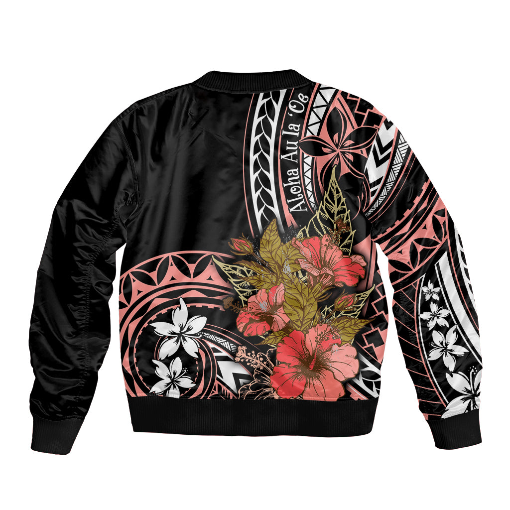 Hawaii Valentine Sleeve Zip Bomber Jacket Plumeria Aloha Wau Ia Oe LT7 - Polynesian Pride