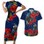 New Zealand Couples Matching Short Sleeve Bodycon Dress and Hawaiian Shirt Tui Couple with Pohutukawa LT7 Blue - Polynesian Pride