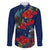 New Zealand Family Matching Off Shoulder Maxi Dress and Hawaiian Shirt Tui Couple with Pohutukawa LT7 Dad's Shirt - Long Sleeve Blue - Polynesian Pride