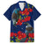 New Zealand Family Matching Off Shoulder Short Dress and Hawaiian Shirt Tui Couple with Pohutukawa LT7 Dad's Shirt - Short Sleeve Blue - Polynesian Pride