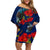 New Zealand Family Matching Off Shoulder Short Dress and Hawaiian Shirt Tui Couple with Pohutukawa LT7 Mom's Dress Blue - Polynesian Pride