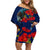 New Zealand Off Shoulder Short Dress Tui Couple with Pohutukawa LT7 Women Blue - Polynesian Pride