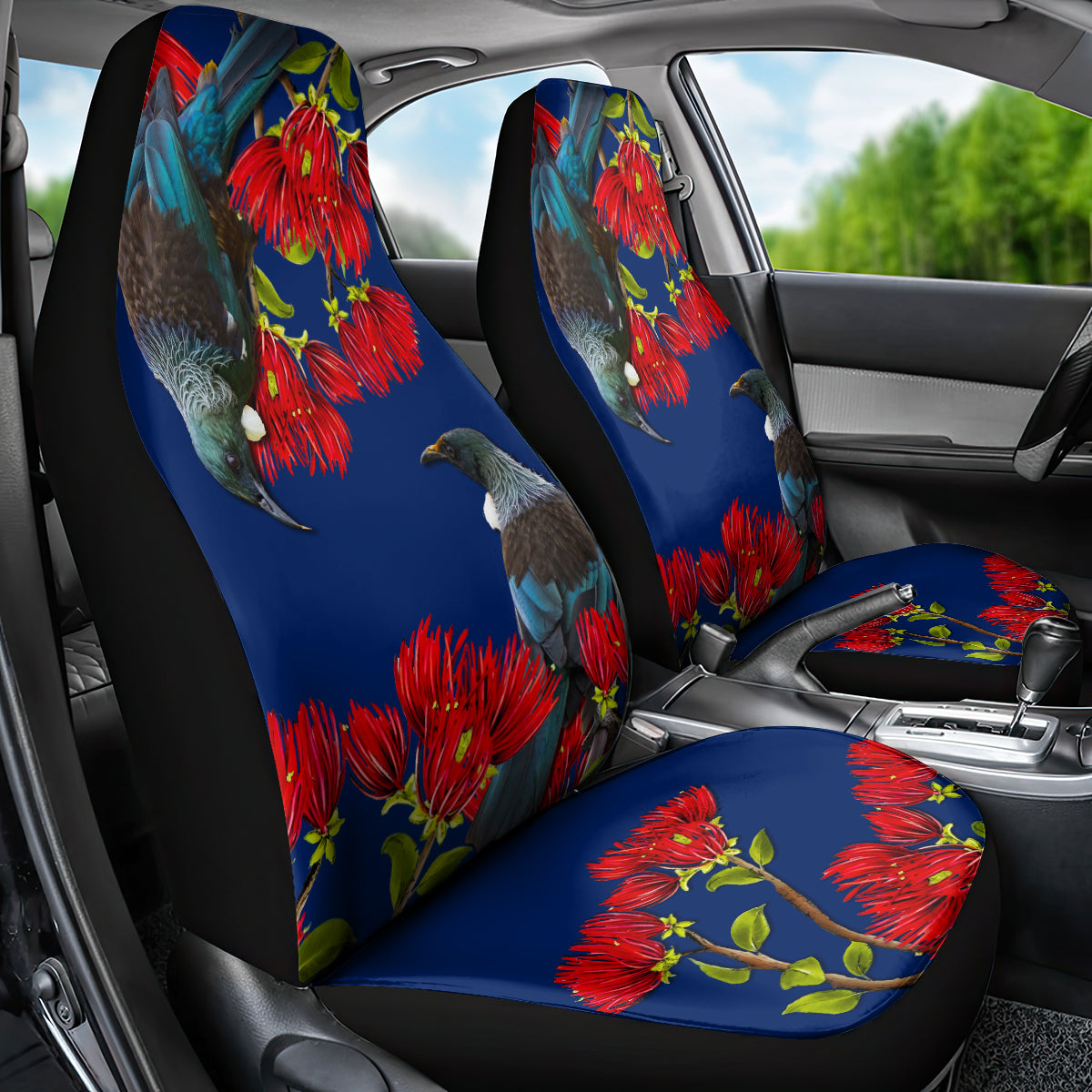 New Zealand Pohutukawa with Tui Birds Car Seat Cover Version 2 LT7 - Polynesian Pride