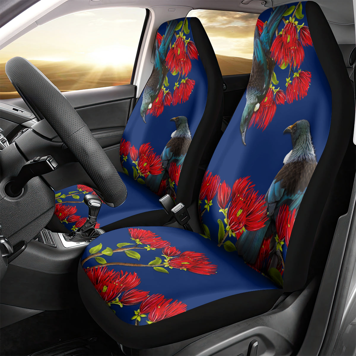 New Zealand Pohutukawa with Tui Birds Car Seat Cover Version 2 LT7 - Polynesian Pride