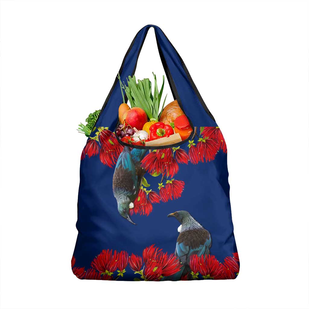 New Zealand Pohutukawa with Tui Birds Grocery Bag Version 2 LT7 1-pack One Size Blue - Polynesian Pride