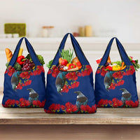 New Zealand Pohutukawa with Tui Birds Grocery Bag Version 2 LT7 3-pack One Size Blue - Polynesian Pride
