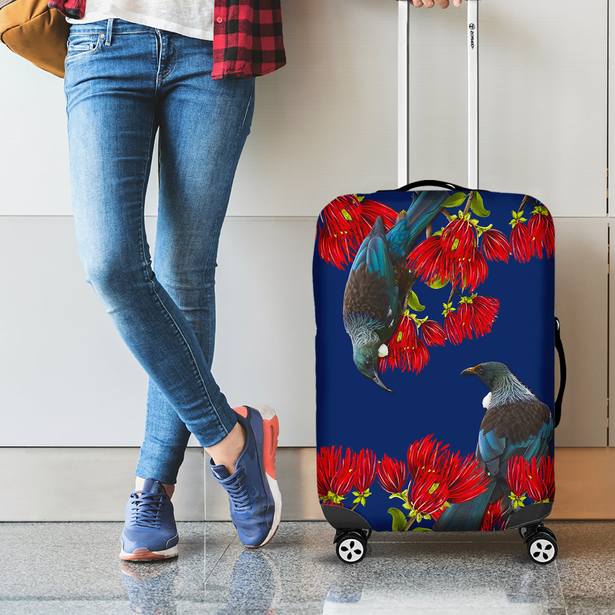 New Zealand Pohutukawa with Tui Birds Luggage Cover Version 2 LT7 - Polynesian Pride