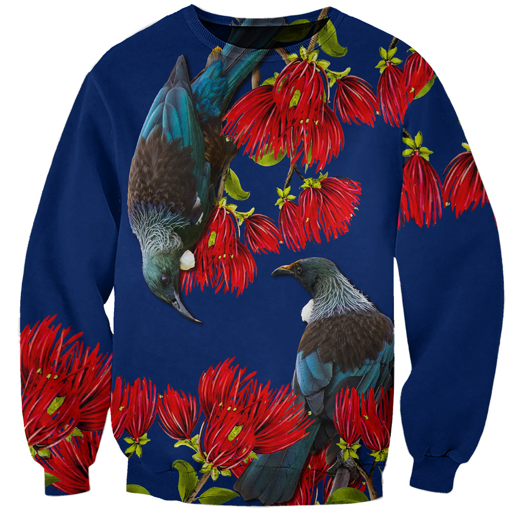 New Zealand Pohutukawa with Tui Birds Sweatshirt Version 2 LT7 Unisex Blue - Polynesian Pride